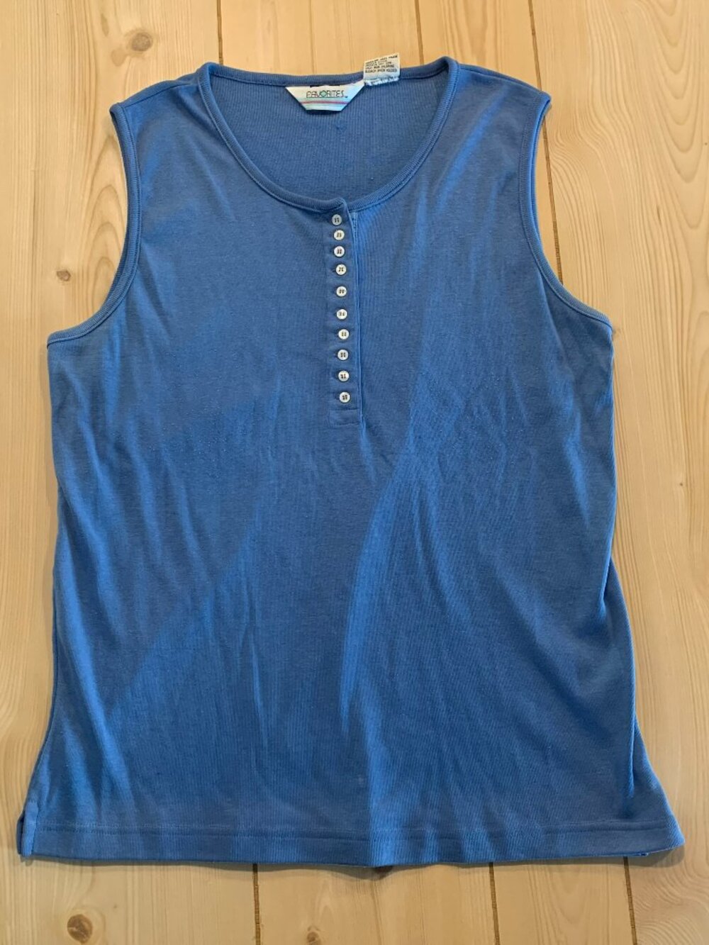 Vintage 90s Favorites Summer Sleeveless Retro Blue Henley Tank Top Women's L